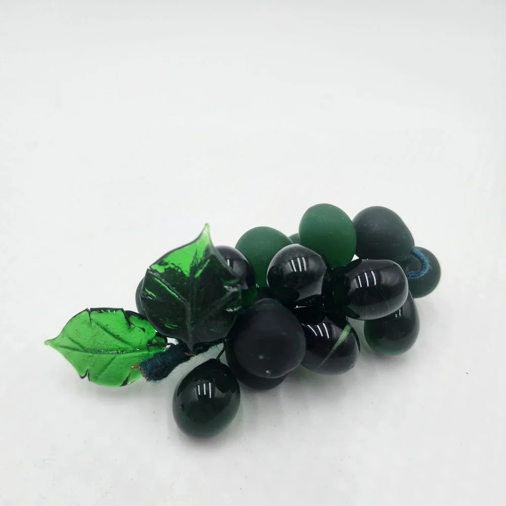 Vintage Green Glass Grape‎ Cluster Set of 2 Fruit Decor Mid Century Table Accent